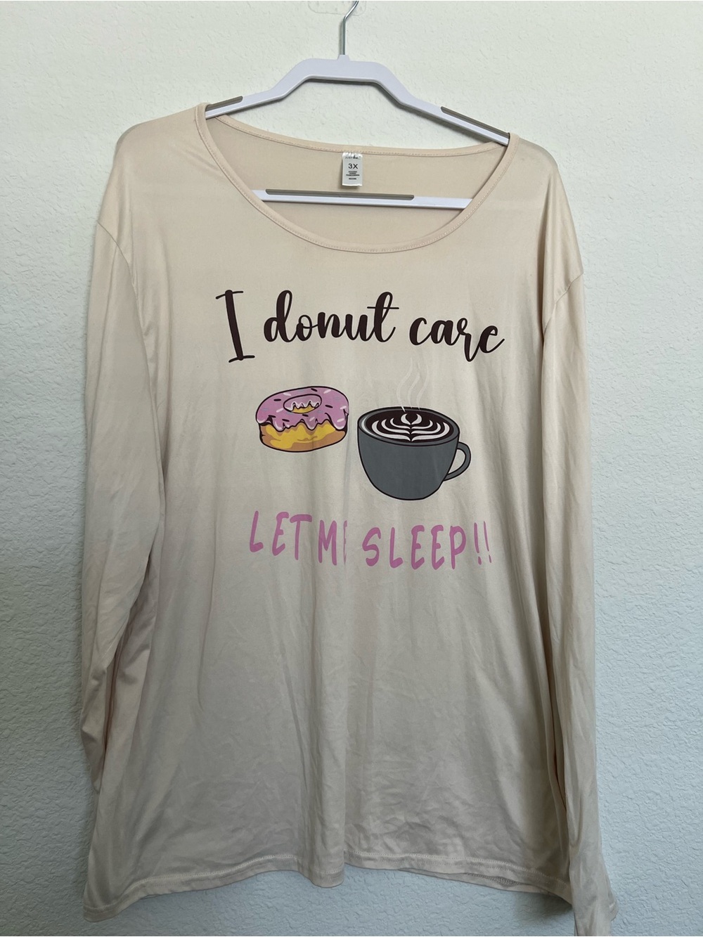 just be Cream Long-Sleeve Sleep Shirt with Donut & Coffee Graphic